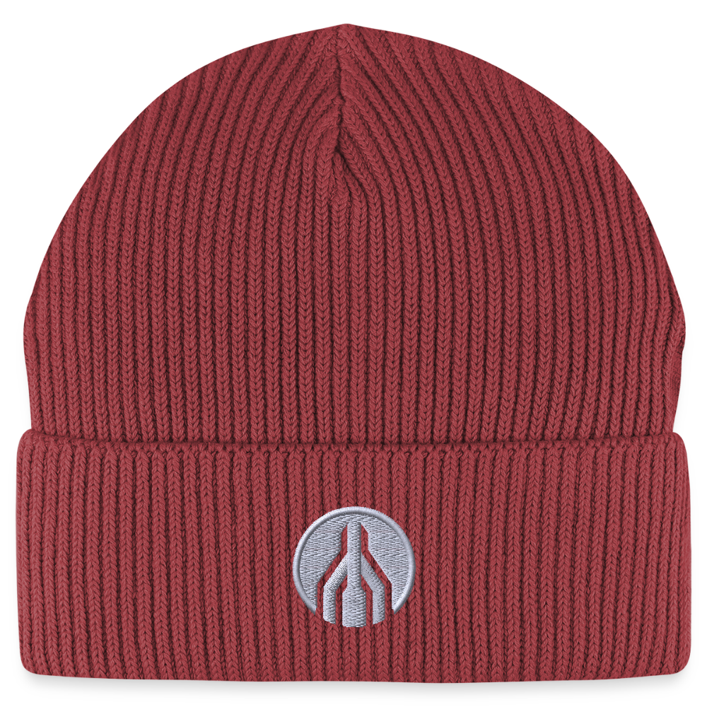 MAYDAY Beanie - weißer Stick - Erdrot