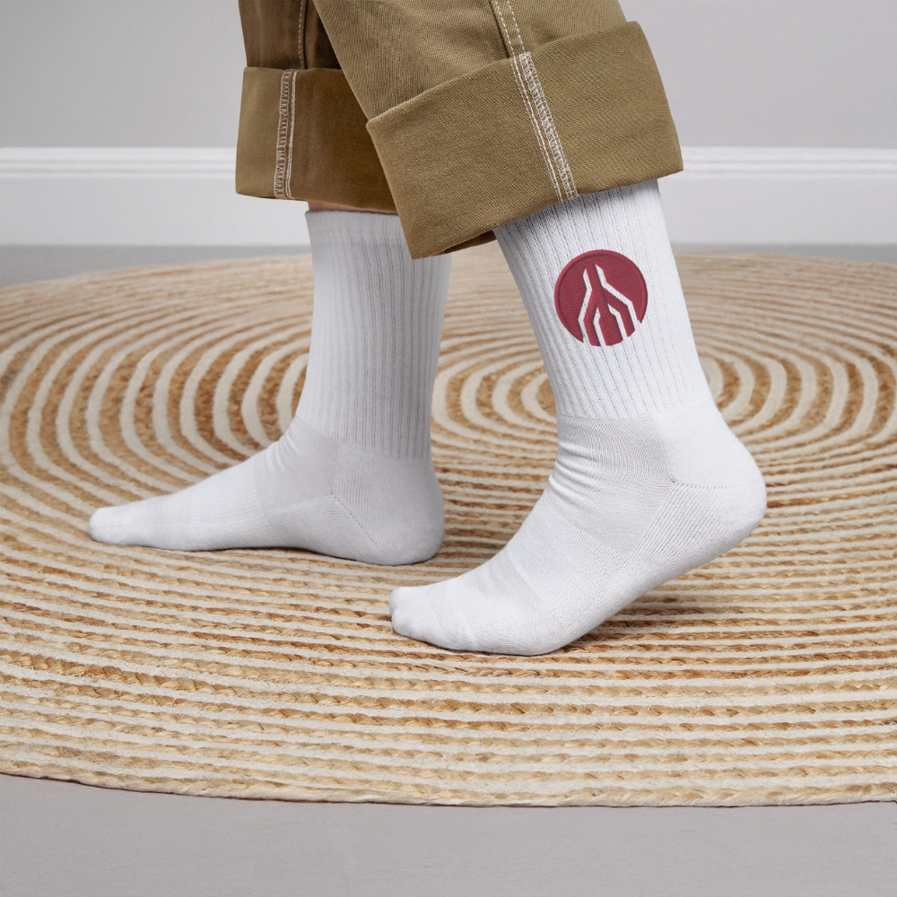 MAYDAY Tennissocken - roter Stick - Weiß