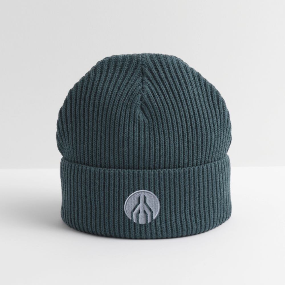 MAYDAY Beanie - weißer Stick - Dunkles Petrol