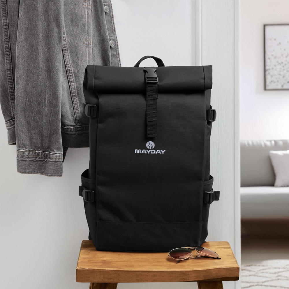 MAYDAY Rolltop Rucksack - weißer Stick - Schwarz