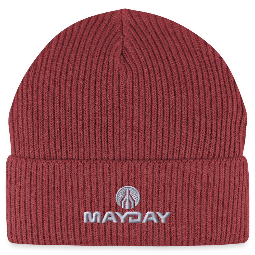 MAYDAY Rocket & Logo Beanie - weißer Stick - Erdrot