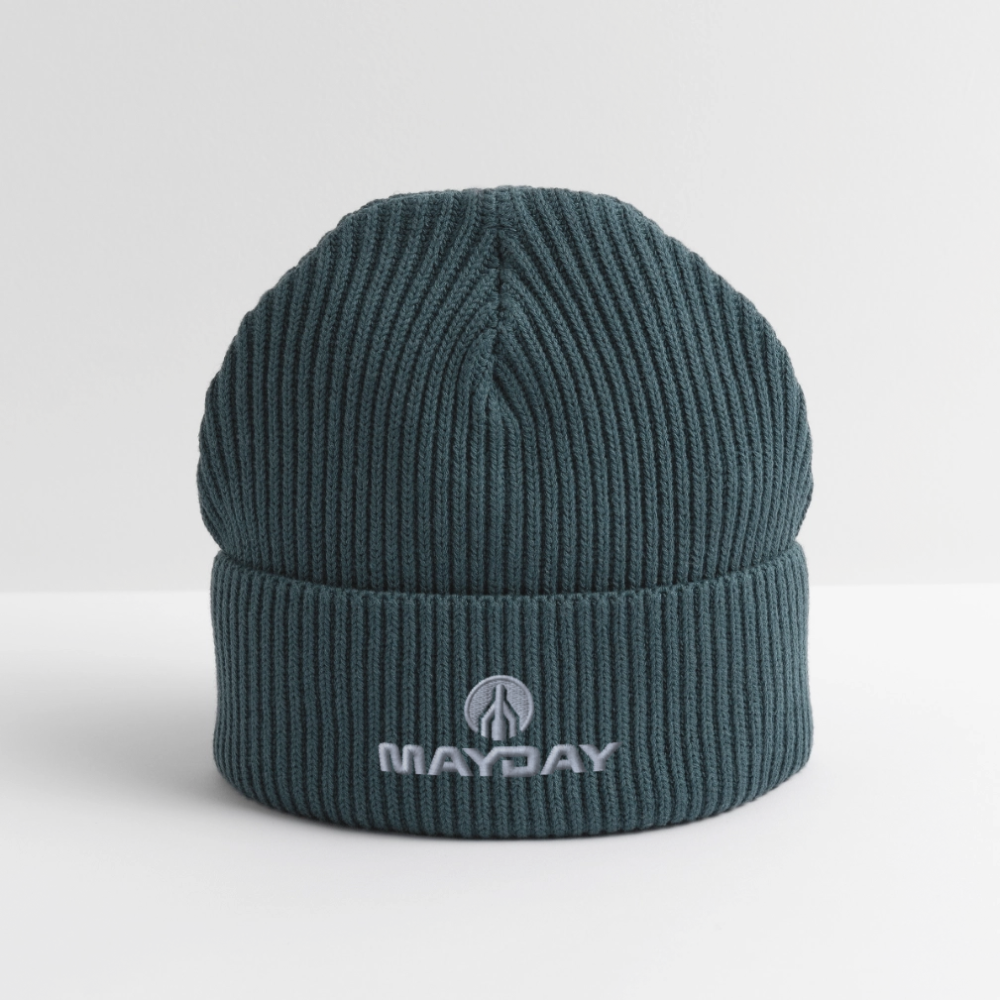 MAYDAY Rocket & Logo Beanie - weißer Stick - Dunkles Petrol
