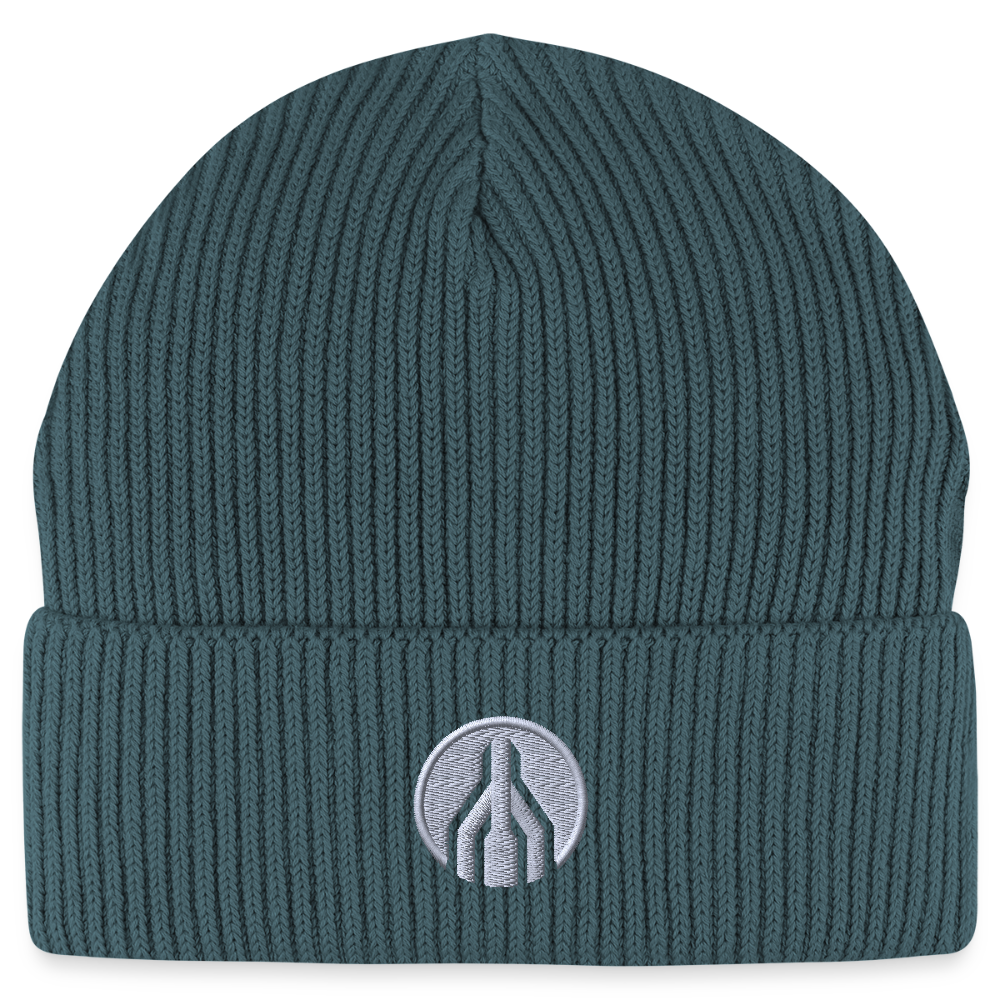 MAYDAY Beanie - weißer Stick - Dunkles Petrol