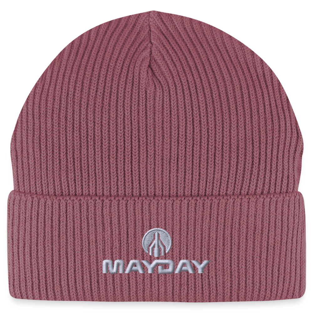 MAYDAY Rocket & Logo Beanie - weißer Stick - Hibiskusrosa