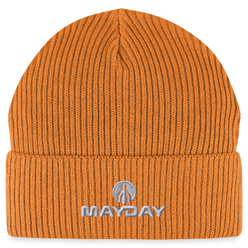 MAYDAY Rocket & Logo Beanie - weißer Stick - Herbstorange