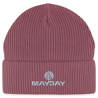 MAYDAY Rocket & Logo Beanie - weißer Stick - Hibiskusrosa